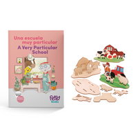 Bilingual Book & Game Bundle: A Very Particular School Paperback Book + Wood Coloring Farm - Feppy