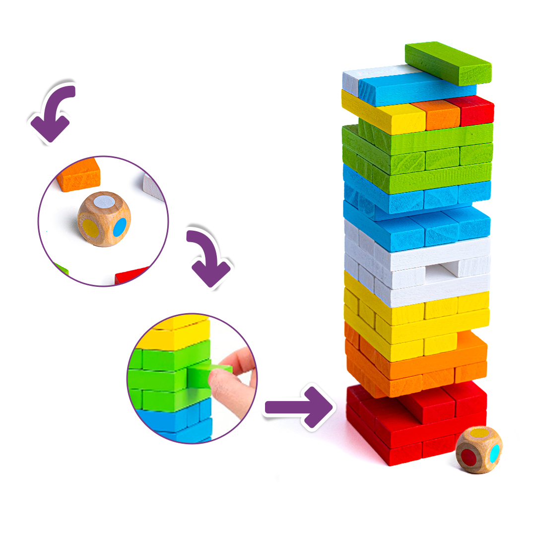 Tumbling Tower to Learn Spanish and English Color Names - Feppy