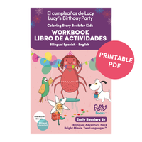 Bilingual Spanish-English Printable PDF - Coloring Story Book + Activity Pack | Ages 6-9 | Lucy's Birthday Party | Early Readers Edition