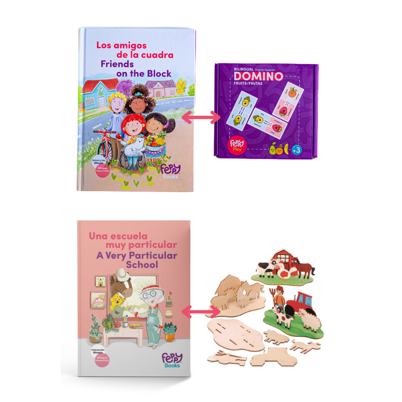 Bilingual Starter Play Pack – 2 Books + 2 Games + 2 Activity Packs + Stickers - Feppy