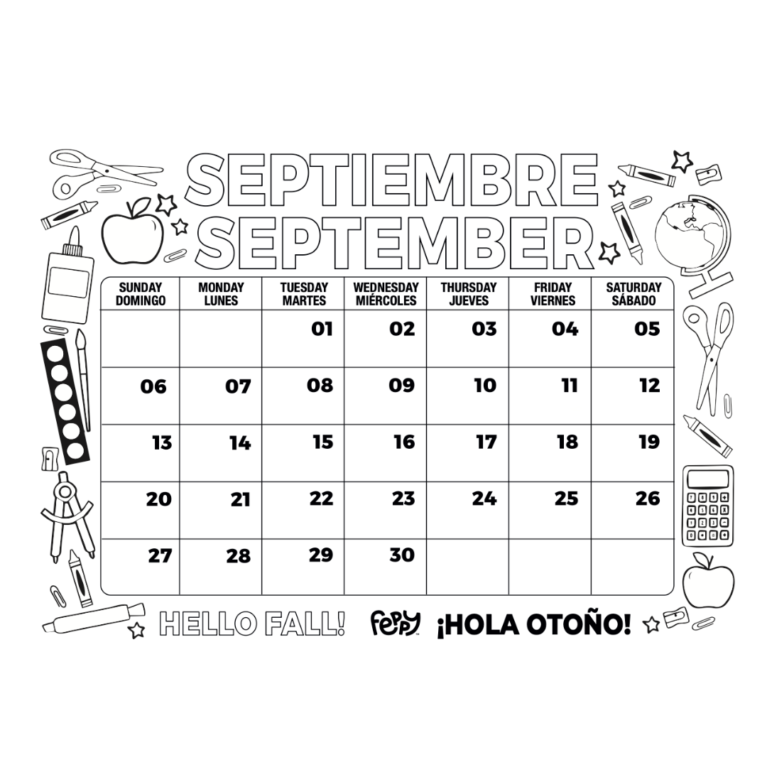 (PDF) 2026-2027 Bilingual English Spanish Coloring Calendar for Kids - Downloadable Version (School Year) (Copy)