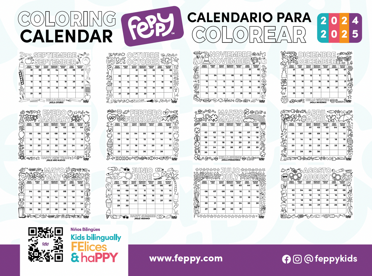 Bilingual Coloring Calendar for Kids School Year 2024-2025 Digital PDF - Feppy bilingual-coloring-calendar-for-kids-school-year-2024-2025-digital-pdf-feppy