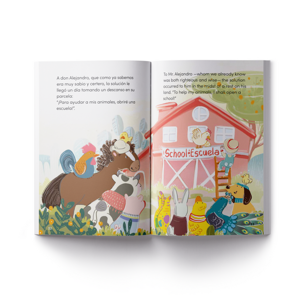 Bilingual Book & Game Bundle: A Very Particular School Paperback Book + Wood Coloring Farm