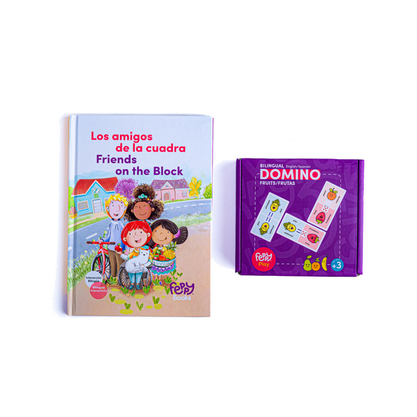 Bilingual Book & Game Bundle: Friends on the Block Book + Dominoes Game - Feppy